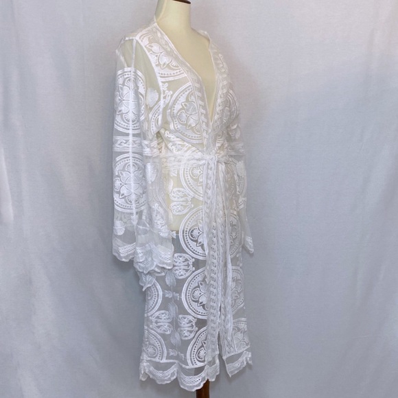 Boho Scalloped Lace Kimono Robe Bikini Coverup - Picture 11 of 16